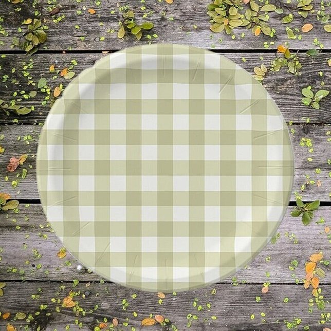 Französisches Land Meadow Gingham - Salbei grün ka Pappteller (Von Creator hochgeladen)
