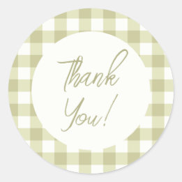 Französisches Land Meadow Gingham - Salbei grün ka Runder Aufkleber