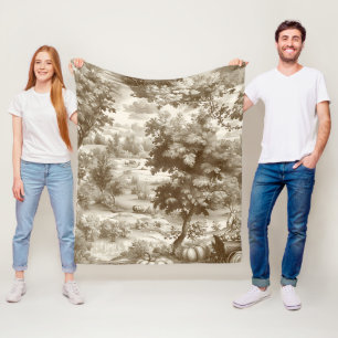 Französisches Land-Sepia-Kürbis-Toile-Muster Fleecedecke