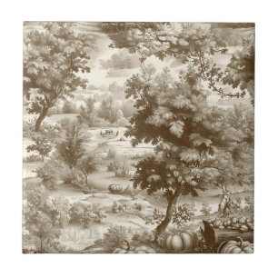 Französisches Land-Sepia-Kürbis-Toile-Muster Fliese
