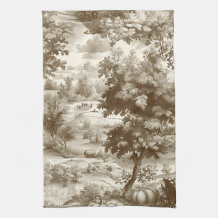 Französisches Land-Sepia-Kürbis-Toile-Muster Geschirrtuch