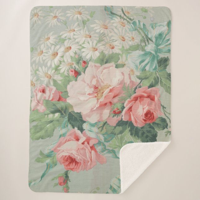 Französisches Land Vintag Antike Rose Cabbage Sherpadecke (Vorderseite)