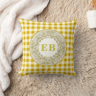 Französisches Landhaus Gelb Gingham Rose Monogramm Kissen