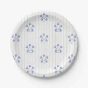 Französisches Landhaus Hellblau Blumenstreifen Pappteller