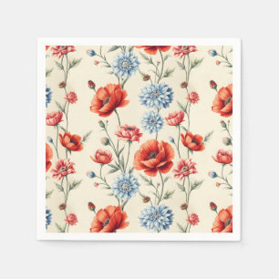 Französisches Landhaus-Mohn und Dahlie Serviette