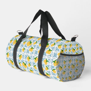 Französisches Landhaus-Zitronen-Blau-Fliesenmuster Duffle Bag