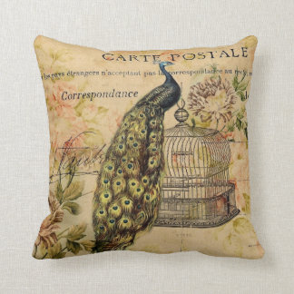 französisches Landkunst nouveau Vintager Pfau Kissen