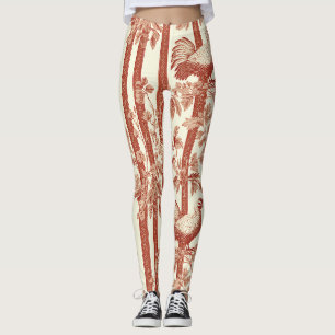 Französisches Landrot-Hühner-Blumen-Toile-Muster Leggings