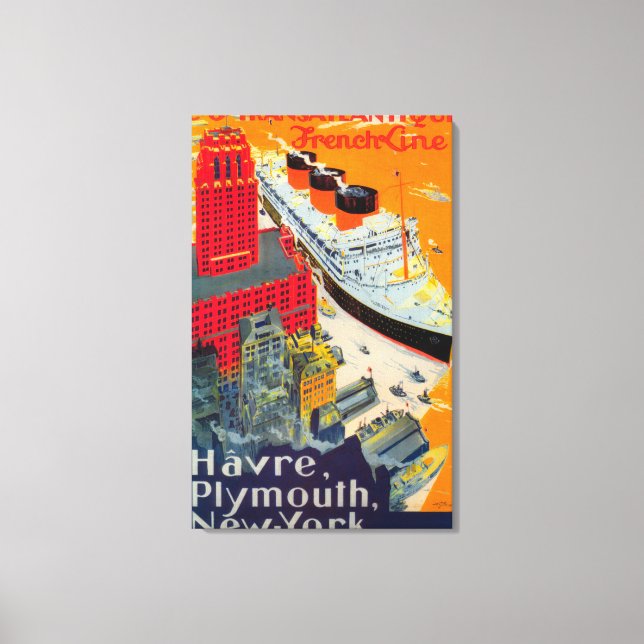 Französisches Line Travel Poster, Havre to Plymout Leinwanddruck (Vorderseite)