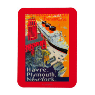 Französisches Line Travel Poster, Havre to Plymout Magnet