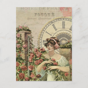 Französisches Mädchen Rosen Vintage-Postkarte Postkarte