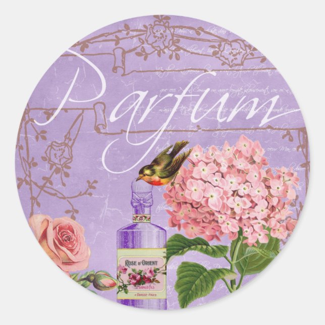 Französisches Parfum Parfum Collage Runder Aufkleber (Vorderseite)