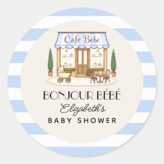 Französisches Paris-Café Bébé Boy Baby Shower Runder Aufkleber