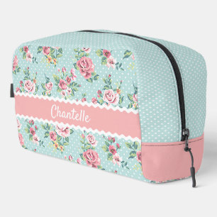 Französisches Pastell-Mintgrün-Rosa-Rosen-Muster Waschbeutel