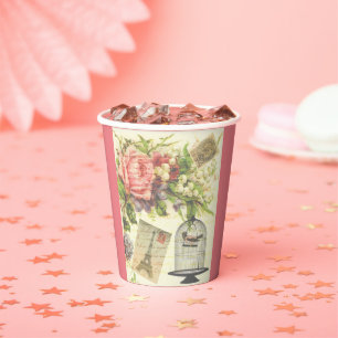 Französisches Pink Thema Vintage Paris Pappbecher