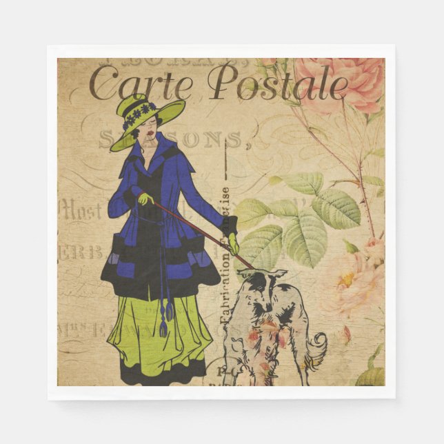 Französisches Postkartenpapier Napkin Serviette (Vorderseite)