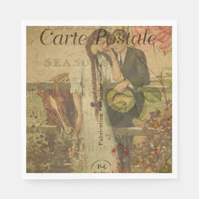 Französisches Postkartenpapier Napkin Serviette (Vorderseite)