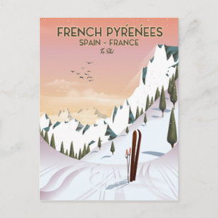Französisches Pyrenäen-Skiplakat Postkarte
