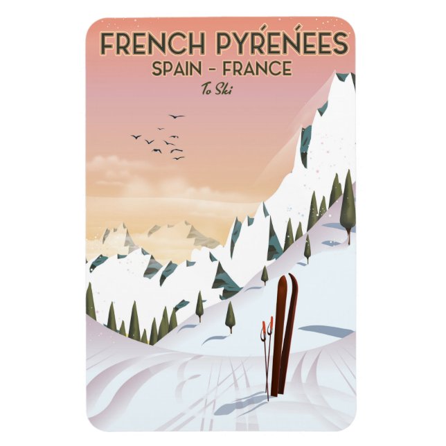 Französisches Pyrénées Ski Poster Magnet (Vertikal)