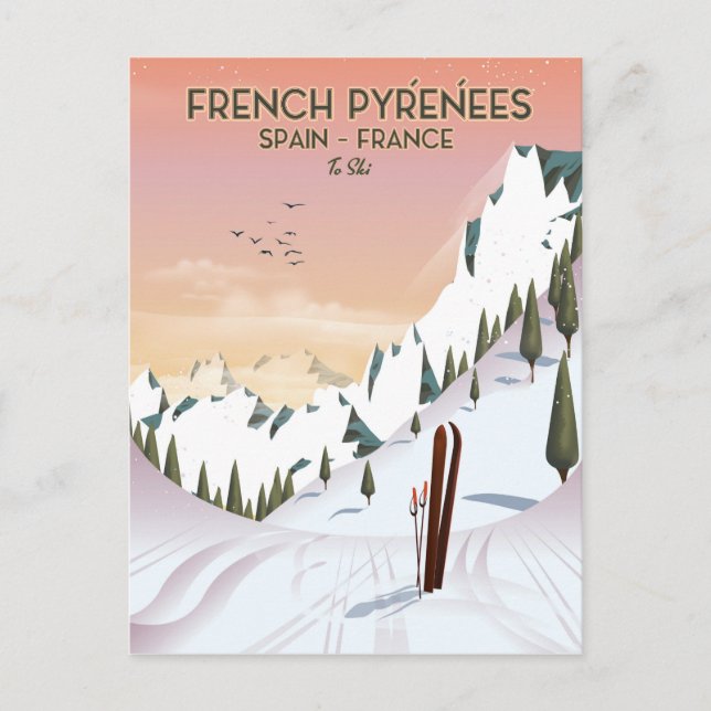 Französisches Pyrénées Ski Poster Postkarte (Vorderseite)