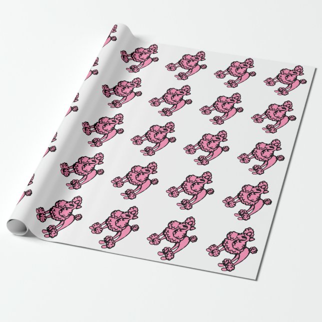 Französisches Retro-Pink-Poodles-Packpapier Geschenkpapier (Ungerollt)