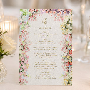 Französisches Schloss florales Frühlingshochzeit 5 Menükarte