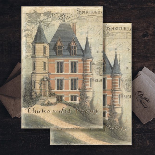 Französisches Schloss Vintages Skript Ephemera Dec Seidenpapier (Von Creator hochgeladen)
