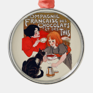 Französisches Schokolade Party Steinlen Art Silbernes Ornament