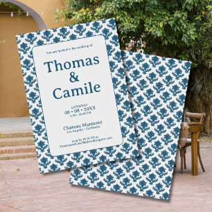 Französisches Tapestry Blau und Weiße Hochzeit Einladung