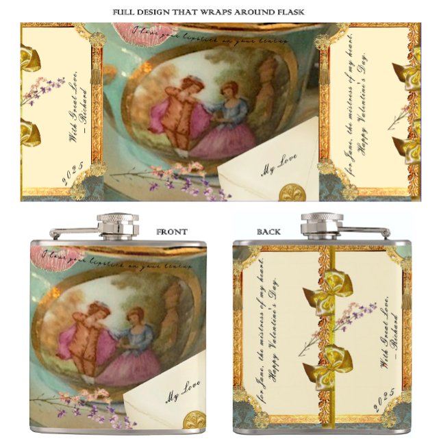 Französisches Teacup Flask Romantisches Geschenk Flachmann (Using many individual items of ornamentation, great attention to detail produced this romantic flask)
