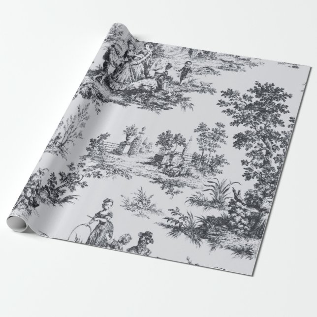Französisches Toile de joues Schwarz-Weiß-Deco Geschenkpapier (Ungerollt)