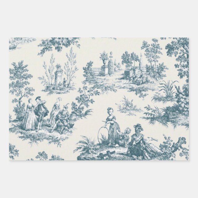 Französisches Toile de jousage green decoupage Geschenkpapier Set (Vorderseite)