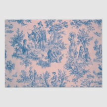 Französisches Toile de jouy blau und rosa Decodipa