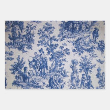 Französisches Toile de jouy Blau-Weiß-Deco