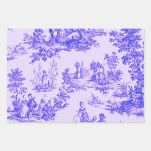 Französisches Toile de jouy Blau-Weiß-Deco Geschenkpapier Set