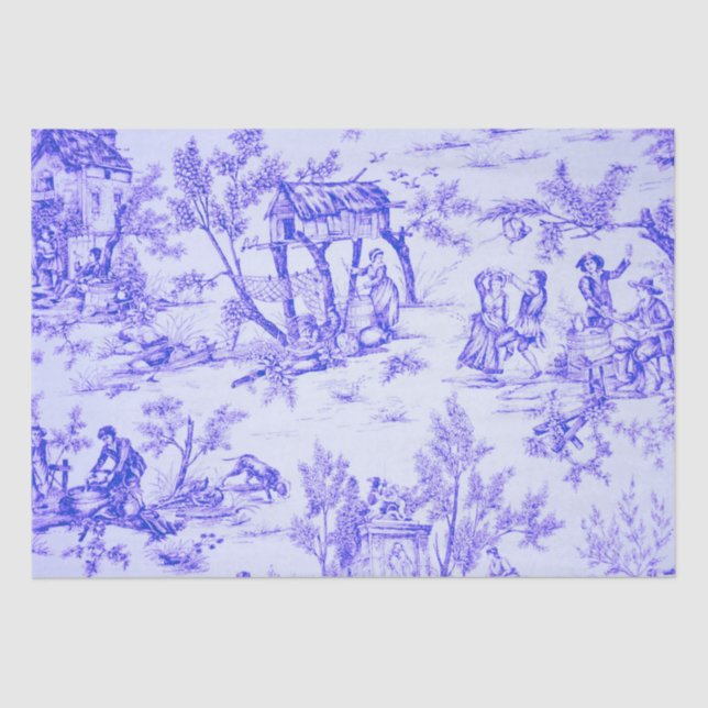 Französisches Toile de jouy Blau-Weiß-Deco Seidenpapier (Vorderseite)