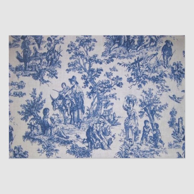 Französisches Toile de jouy Blau-Weiß-Deco Seidenpapier (Vorderseite)