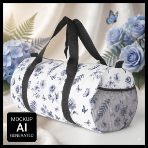 Französisches Toile de Jouy Chinoseirie Blaues Mus Duffle Bag