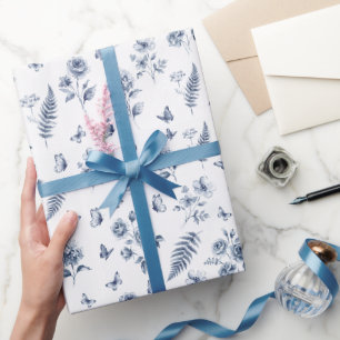 Französisches Toile de Jouy Chinoseirie Blaues Mus Geschenkpapier