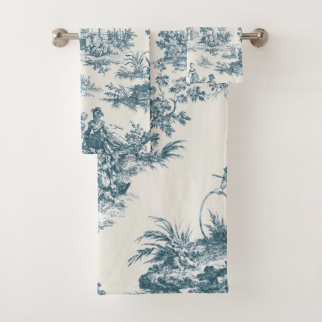 Französisches Toile de jouy sage grün elegant Badhandtuch Set (Insitu)