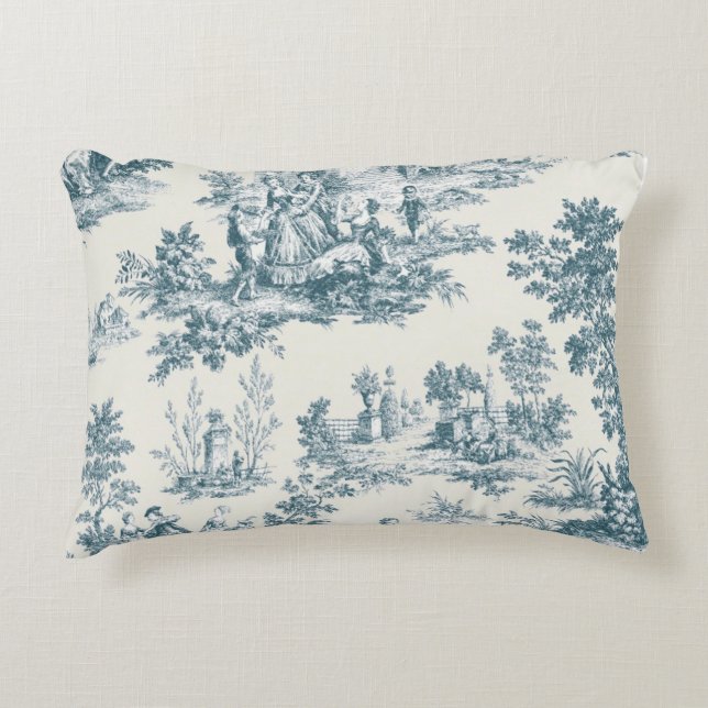 Französisches Toile de jouy sage grün elegant Dekokissen (Vorderseite)
