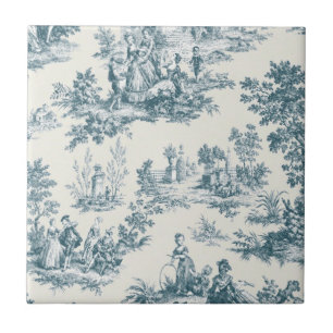 Französisches Toile de jouy sage grün elegant Fliese