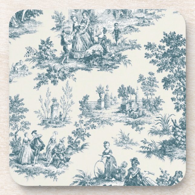 Französisches Toile de jouy sage grün elegant Getränkeuntersetzer (Vorderseite)