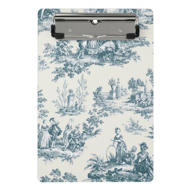 Französisches Toile de jouy sage grün elegant Mini Klemmbrett (Vorderseite)