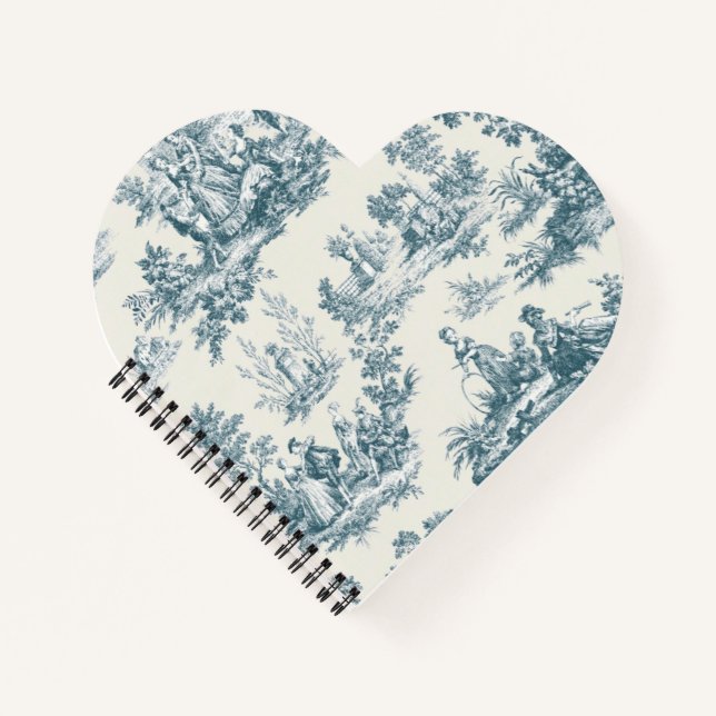 Französisches Toile de jouy sage grün elegant Notizbuch (Vorderseite)