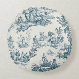 Französisches Toile de jouy sage grün elegant Rundes Kissen