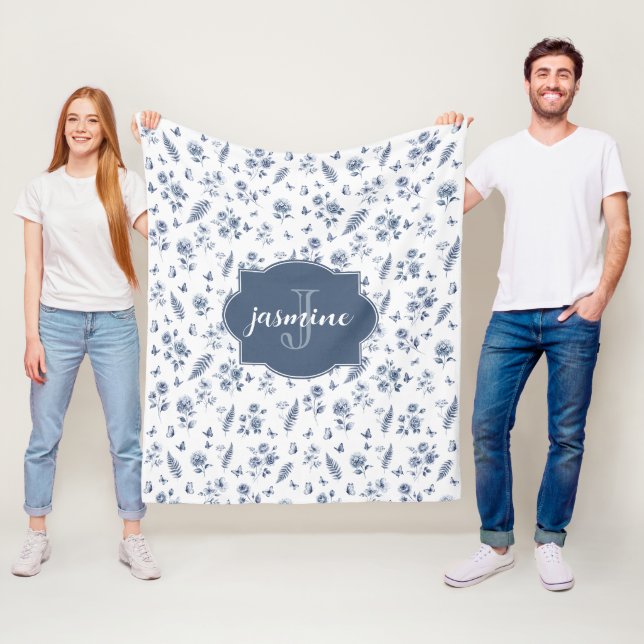 Französisches Toile-Monogramm-Name Wasserfarbe Bla Fleecedecke (Beispiel)