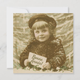 Französisches Vintage-Bonne-Annee-Christus-Mädchen Karte