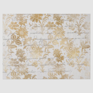 Französisches Vintage-Gold-Blumen-Dekoupage-Seiden Seidenpapier