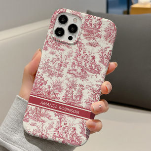 Französisches Vintage-Rot Toile de Jouy Szene iPhone 16 Hülle